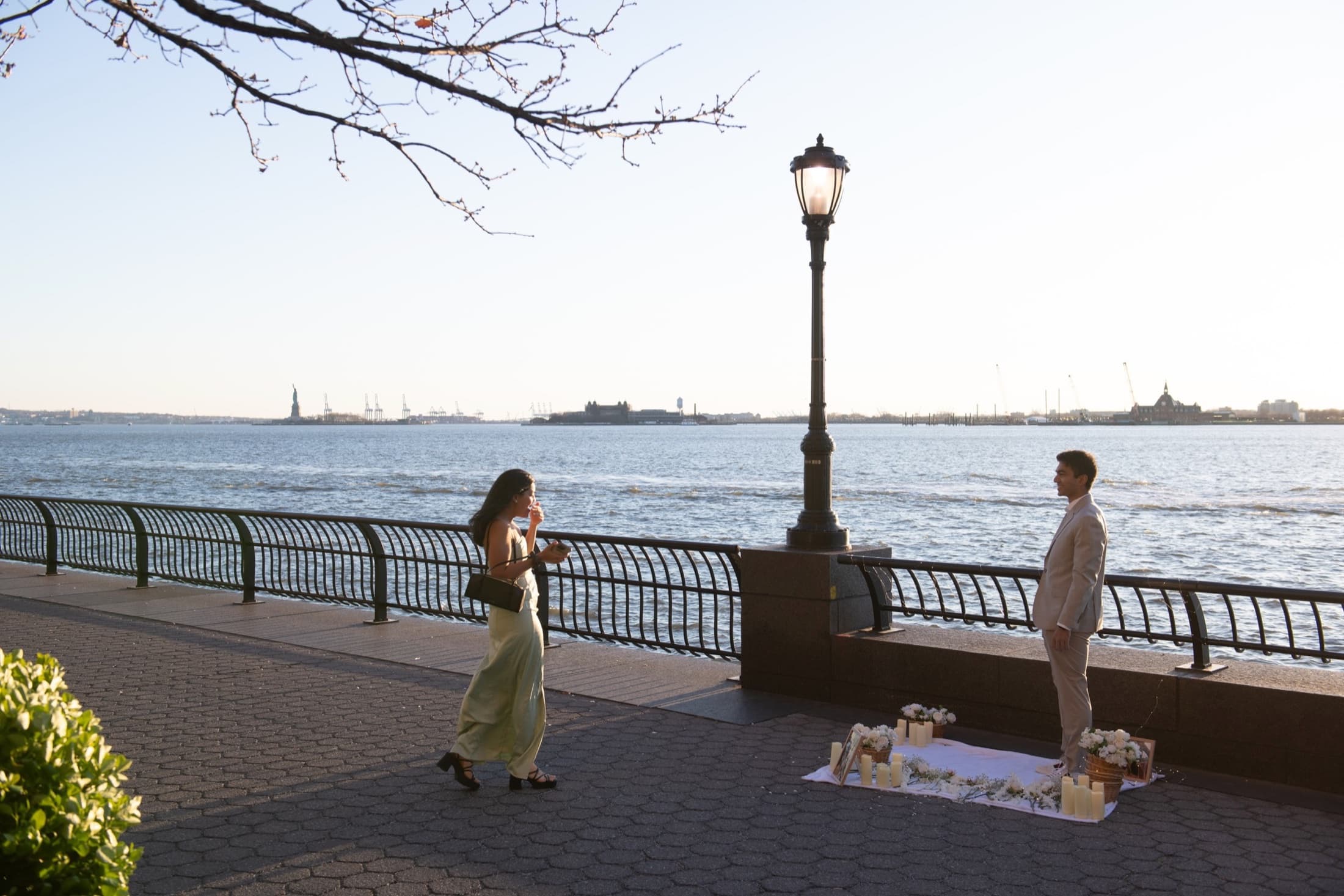 Krati walking toward Shaan by the waterfront before the proposal